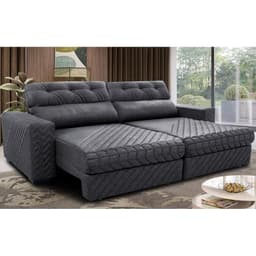 Sofá Retrátil e Reclinável 2,55m Molas Ensacadas Cama inBox Style Thermo Gel Linho Cinza Escuro