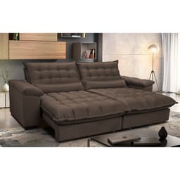 Sofá Retrátil e Reclinável 2,72m com Molas Ensacadas Cama inBox Aconchego Tecido Suede Café