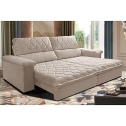 Sofá Retrátil e Reclinável 2,75m Molas Ensacadas Cama inBox Big Home com Bordado 3D Velusoft Bege