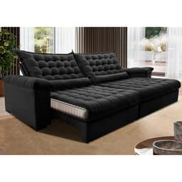 Sofá Retrátil e Reclinável 2,75m Molas Ensacadas Cama inBox Big Space com Bordado 3D Velusoft Preto