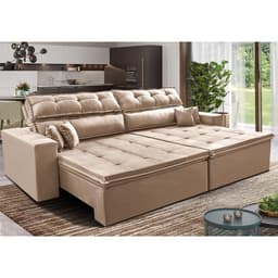 Sofá Retrátil e Reclinável 3,12m Luxos Cama inBox Velusoft Bege