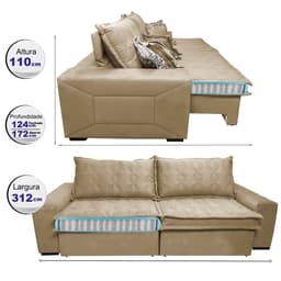 Sofá Retrátil e Reclinável 3,12m com Molas Ensacadas Cama Inbox Supreme Tecido Suede Velusoft Bege