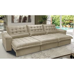 Sofá Retrátil e Reclinável 3,22m com Molas Ensacadas Cama inBox Aconchego Tecido Suede Bege