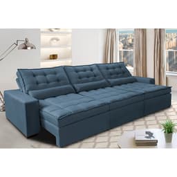 Sofá Retrátil e Reclinável 3,52m com Molas Ensacadas Cama Inbox Gold Tecido Suede Velusoft Azul