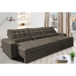 Sofá Retrátil e Reclinável 3,52m com Molas Ensacadas Cama Inbox Gold Tecido Suede Velusoft Café