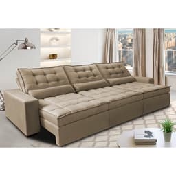 Sofá Retrátil e Reclinável 3,52m com Molas Ensacadas Cama Inbox Gold Tecido Suede Velusoft Castor