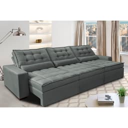 Sofá Retrátil e Reclinável 3,52m com Molas Ensacadas Cama Inbox Gold Tecido Suede Velusoft Cinza