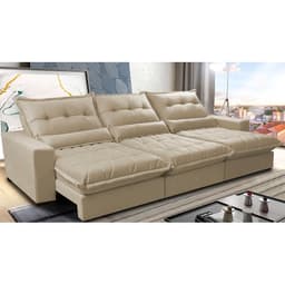 Sofá Retrátil e Reclinável 3,52m com Molas Ensacadas Cama Inbox Soft Tecido Suede Velusoft Bege