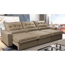 Sofá Retrátil e Reclinável 4,12m com Molas Ensacadas Cama Inbox Soft Tecido Suede Velusoft Castor