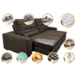 Sofá Retrátil e Reclinável com Molas Ensacadas Cama inBox Gold 2,52m Tecido Suede Velusoft Café