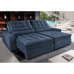 Sofá Retrátil e Reclinável com Molas Ensacadas Cama inBox Gold 2,92m Tecido Suede Velusoft Azul