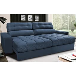 Sofá Retrátil e Reclinável com Molas Ensacadas Cama inBox Master 2,52m Tecido Suede Azul