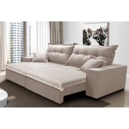 Sofá Retrátil e Reclinável com Molas Ensacadas Cama inBox Prime 2,12m Tecido Linho Bege Claro