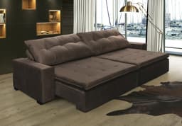 Sofá Retrátil e Reclinavel Oklahoma 2,42 Mts Com Molas e Pillow no Assento Tecido Suede Café - Cama InBox