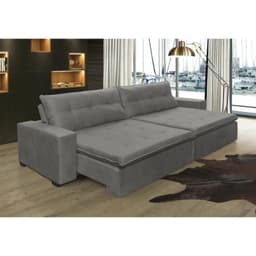 Sofá Retrátil e Reclinavel Oklahoma 2,52 Mts Com Molas e Pillow no Assento Tecido Suede Cinza - Cama InBox