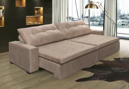 Sofá Retrátil e Reclinavel Oklahoma 2,62 Mts Com Molas e Pillow no Assento Tecido Suede Castor - Cama InBox