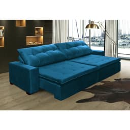 Sofá Retrátil e Reclinavel Oklahoma 2,92m Com Molas e Pillow no Assento Tecido Suede Azul - Cama InBox