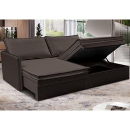 Sofá Sem Caixa Retrátil Baú 1,55m Lounge Linho Marrom Cama inBox