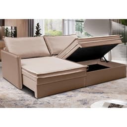 Sofá Sem Caixa Retrátil Baú 1,95m Lounge Linho Bege Escuro Cama inBox