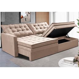 Sofá Sem Caixa Retrátil Baú 2,00m Cama inBox Secret Suede Velusoft Bege