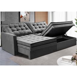 Sofá Sem Caixa Retrátil Baú 2,00m Cama inBox Secret Suede Velusoft Cinza