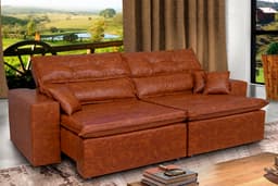 Sofá Tourino 2,02m Retrátil Reclinável, Molas e Pillow no Assento Tecido Courino Caramelo Cama InBox