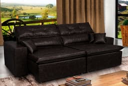 Sofá Tourino 2,02m Retrátil e Reclinável com Molas e Pillow no Assento Tecido Courino Café - Cama InBox