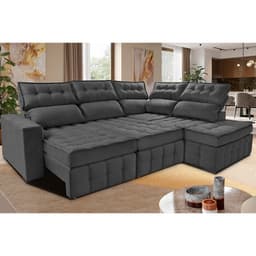 Sofá de Canto Direito 2,65x2,30m Retrátil e Reclinável com Molas Ensacadas Cama inBox Nobre Cinza
