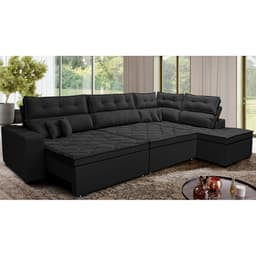 Sofá de Canto Retrátil e Reclinável Direito 3,00x2,36m Molas Cama inBox Espanha Velusoft Preto