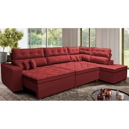 Sofá de Canto Retrátil e Reclinável Direito 3,40x2,36m Molas Cama inBox Espanha Velusoft Vermelho
