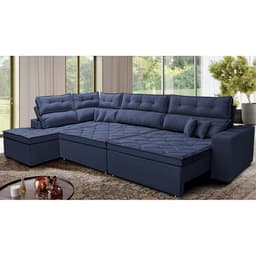 Sofá de Canto Retrátil e Reclinável Esquerdo 3,40x2,36m Molas Cama inBox Espanha Velusoft Azul