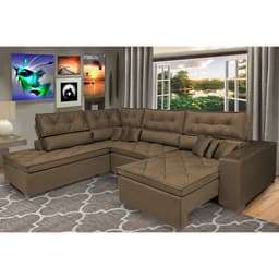 Sofá de Canto Retrátil e Reclinável com Molas Cama inBox Platinum Esquerdo 3,00x2,36 Suede Café