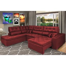 Sofá de Canto Retrátil e Reclinável com Molas Cama inBox Platinum Esquerdo 3,00x2,36 Suede Vermelho