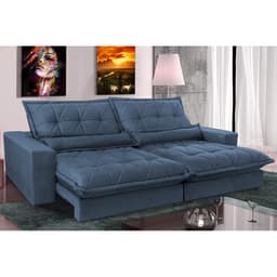 Sofa Retrátil e Reclinável 2,72m com Molas Ensacadas Cama inBox Soft Tecido Suede Azul