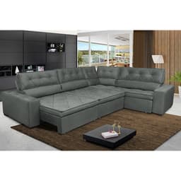 Sofa de Canto Retrátil e Reclinável com Molas Cama inBox Austin 3,85X2,64 ou 2,64X3,85 Suede Velusoft Cinza