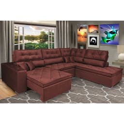 Sofa de Canto Retrátil e Reclinável com Molas Cama inBox Platinum 3,40x2,36 Tecido Suede Vinho