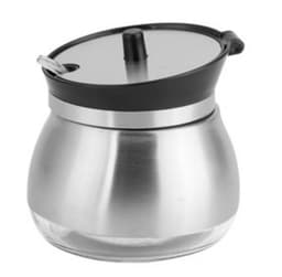 AÇUCAREIRO DE INOX E VIDRO COM COLHER 9X9CM