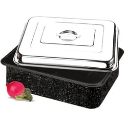 Assadeira Preta Esmaltada com Grelha Retangular Alta Com Tampa