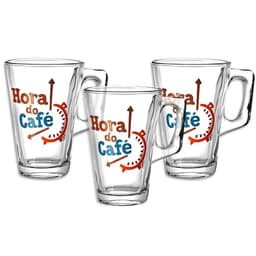 Caneca Vidro 230 mL - Jogo 3 Peças Café, Cappuccino, Café, Leite