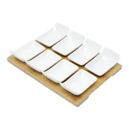 Conjunto com 8 Mini Petisqueiras Porcelana com Tabua em Bambu