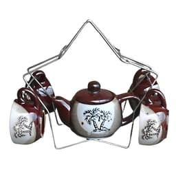 Jogo de Xícaras com Suporte e Bule de Cerâmica para Café e Chá 9 Peças