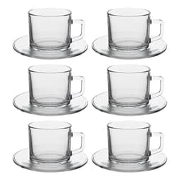 Jogo de Xícaras em Vidro 176mL - Conjunto 12 Peças para Café e Chá