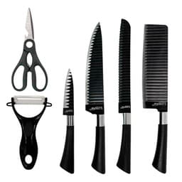 Kit Facas Chef Aço Inox Antiaderente Preto 6 Peças Com Tesoura