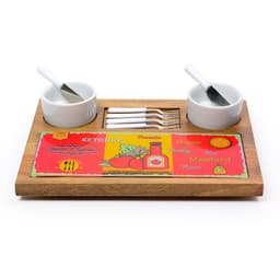 Kit Petisco Tabua de Frios com 2 Molheiras e Espatulas