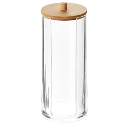 Porta Algodão Disco / Redondo Organizador Transparente c/ Tampa Bambu