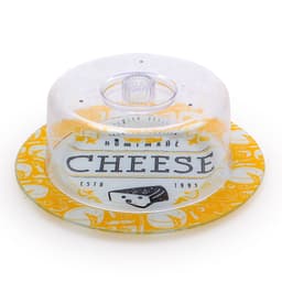 Queijeira com Base em Vidro Colorido e Tampa em Plástico Transparente 25cm Diamentro