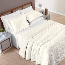 Cobre Leito Casal Padrão Aveline Dupla Face Micropercal 300 Fios 3 Peças - Off White