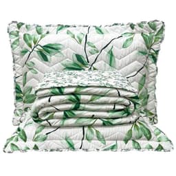 Cobre Leito King Confort Print Micropercal 300 Fios Toque de Algodão 3 Peças - Flores Verdes
