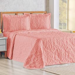 Cobre Leito Queen Bouti Mavie Floral Micropercal 180 Fios 3 Peças - Goiaba