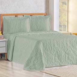Cobre Leito Queen Bouti Mavie Floral Micropercal 180 Fios 3 Peças - Verde Malva